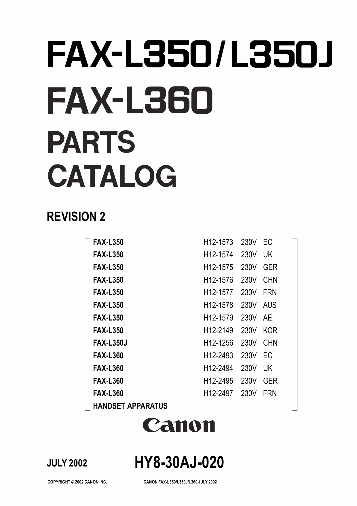 Canon FAX L350 L350J L360 Parts and Service Manual-1
